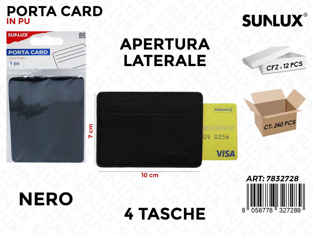 Sunlux Porta Card 4TASCHE Pu Nero Apert. Lat. 10*7CM