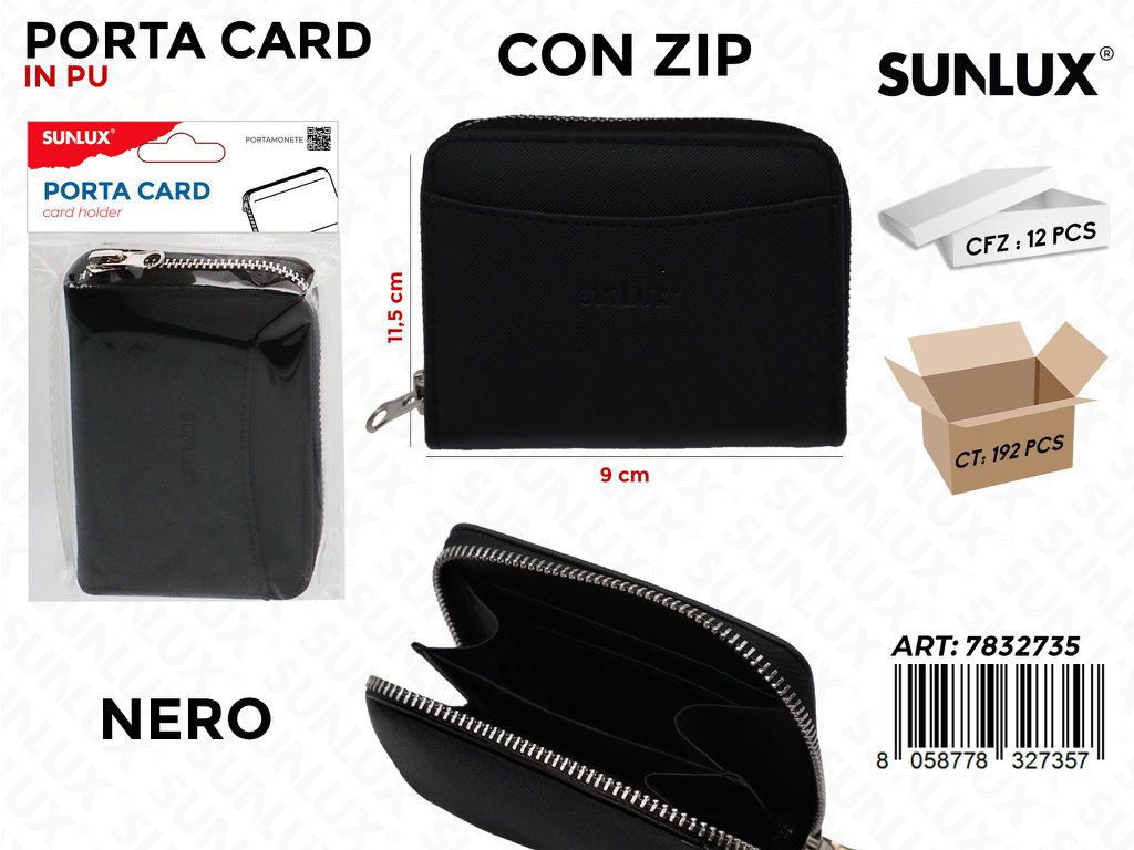 Sunlux Porta Card Nero Pu c/Zip 9*11.5CM