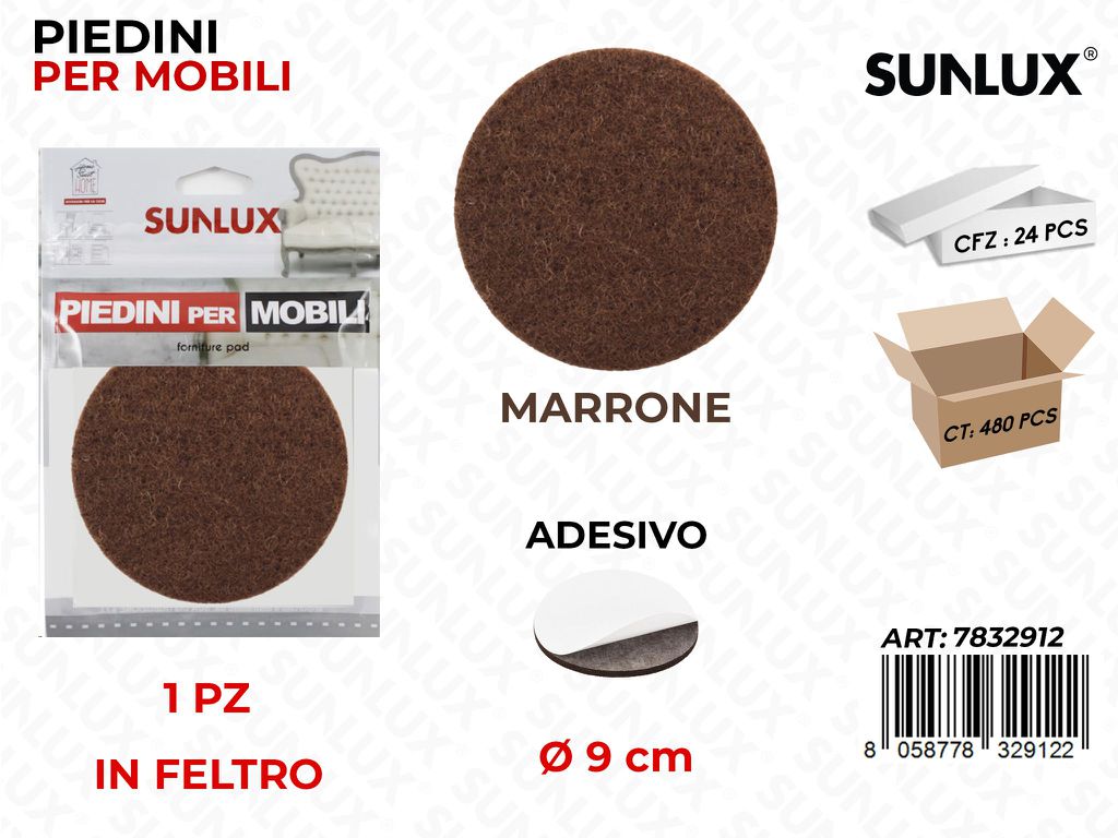Piedini per Mobili Feltro Marrone Adv 9CM