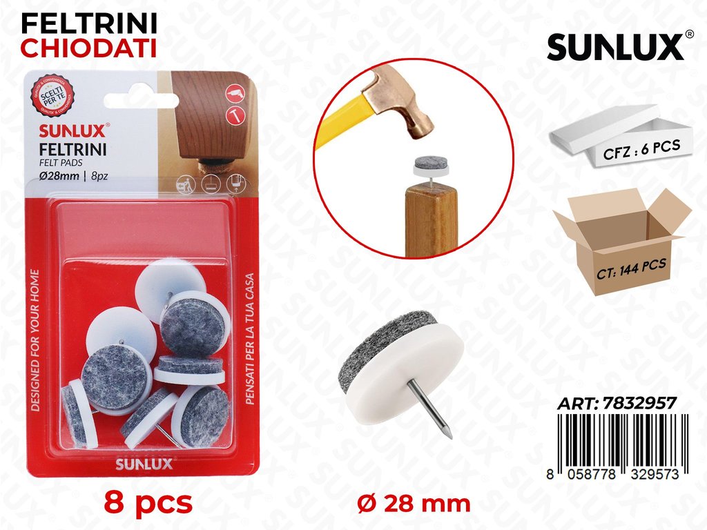 Feltrini Grigio Chiaro c/ Chiodino 8PCS 28MM /Pz DA6