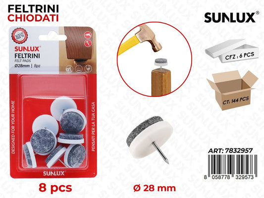 Feltrini Grigio Chiaro c/ Chiodino 8PCS 28MM /Pz DA6
