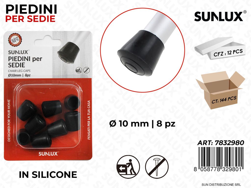 Piedini per Sedie Silicone Nero D.10MM 8PCS