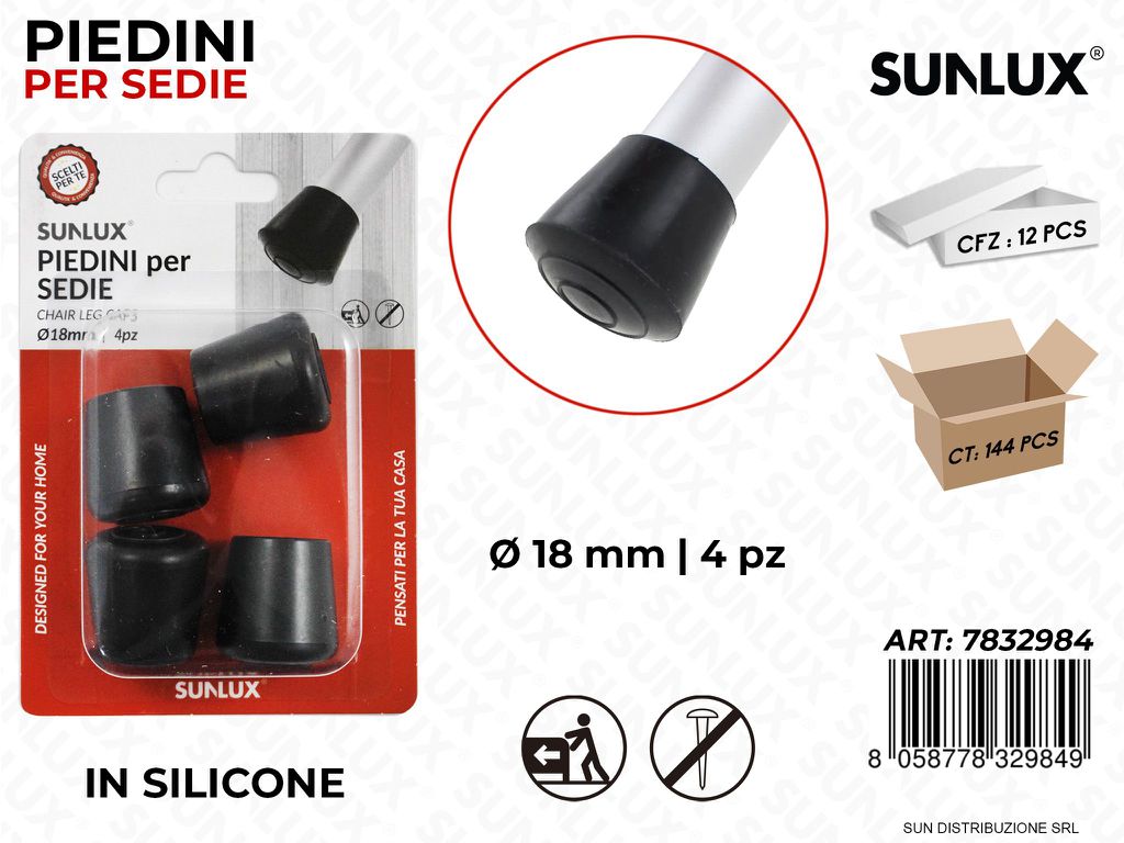 Piedini per Sedie Silicone Nero D.18MM 4PCS