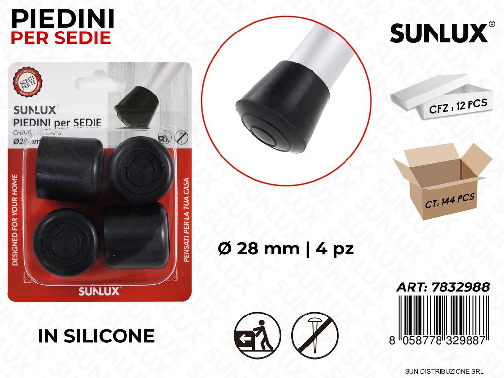 Piedini per Sedie Silicone Nero D.28MM 4PCS