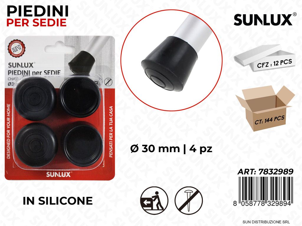 Piedini per Sedie Silicone Nero D.30MM 4PCS