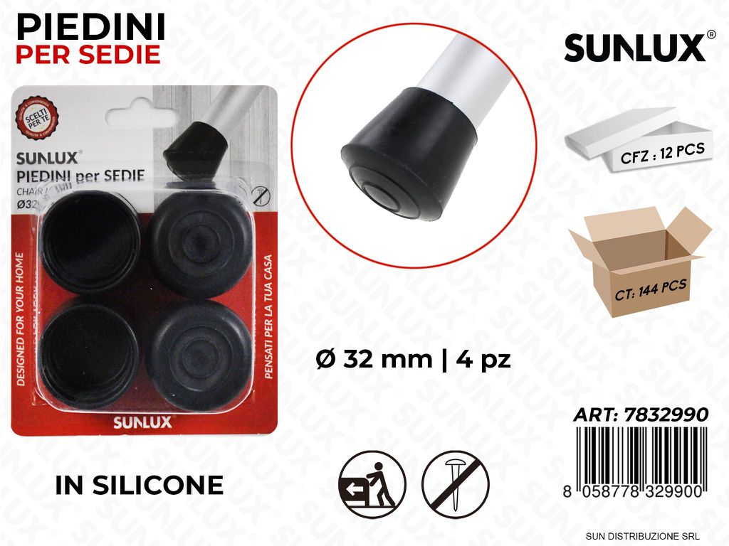 Piedini per Sedie Silicone Nero D.32MM 4PCS