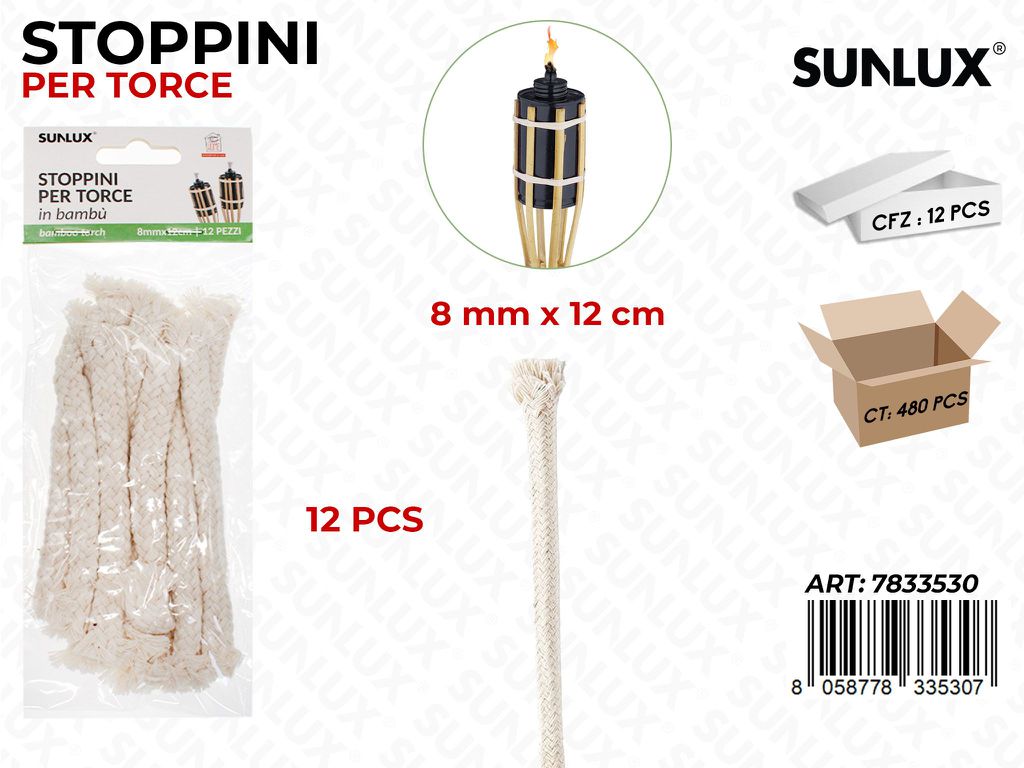 Sunlux Stoppini per Torce 12PCS 8MM*12CM