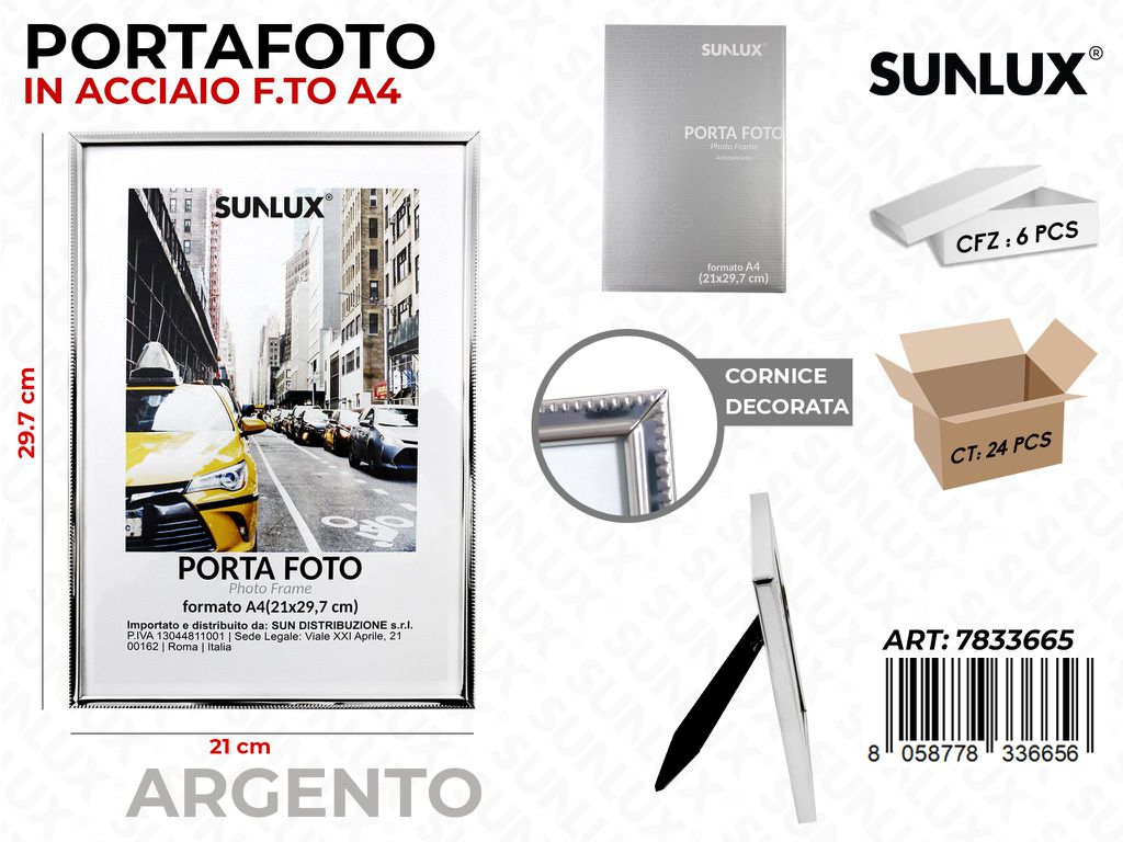 Portafoto in Acciaio Argento F.to A4