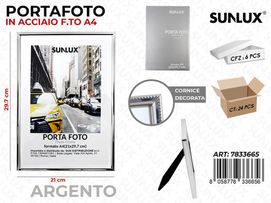 Portafoto in Acciaio Argento F.to A4