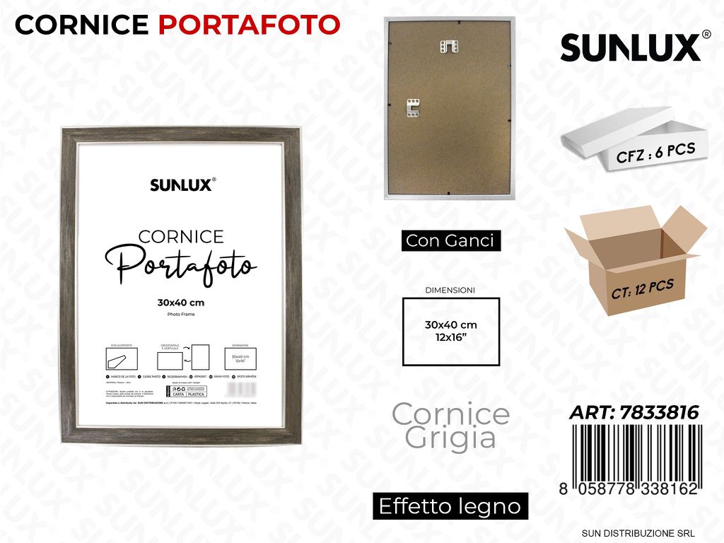 Cornice Grigio c/ Ganci 30*40CM 12*16