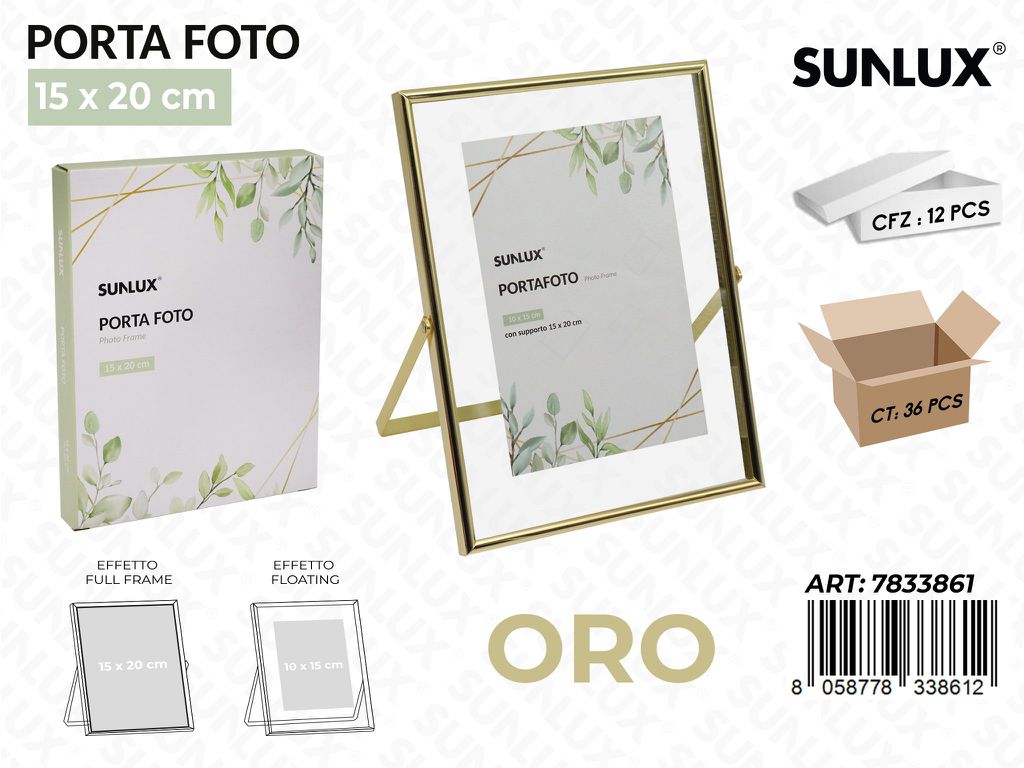Sunlux Portafoto c/ Supp. Oro 15*20CM