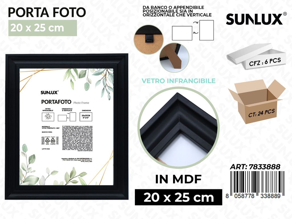 Sunlux Portafoto c/ Supp. Nero Mdf 20*25CM