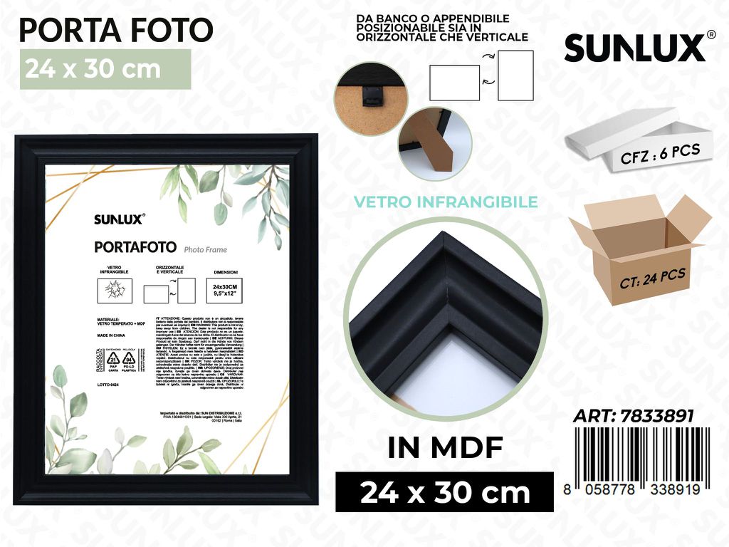 Sunlux Portafoto c/ Supp. Nero Mdf 24*30CM