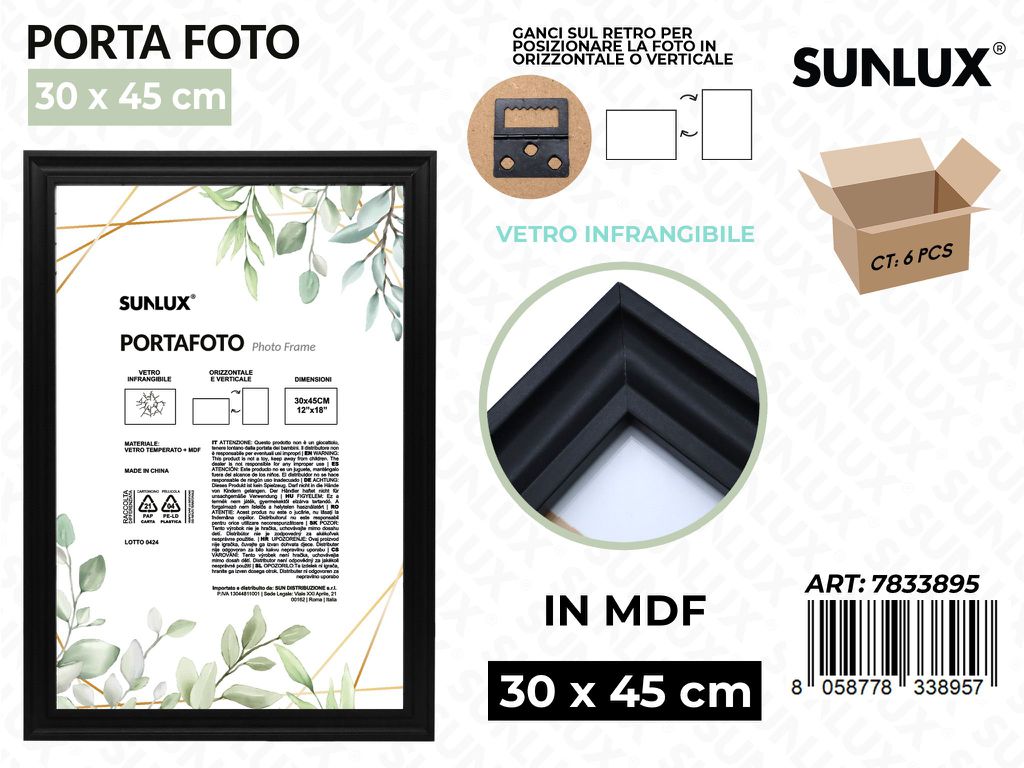 Sunlux Portafoto c/ Ganci Nero Mdf 30*45CM
