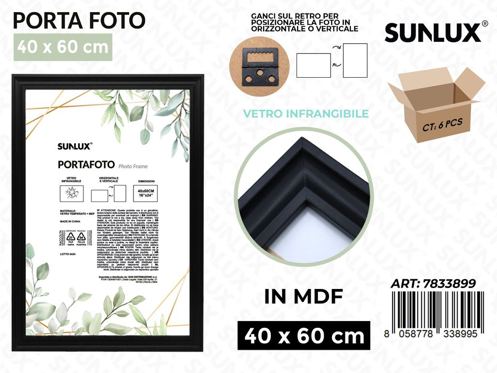 Sunlux Portafoto c/ Ganci Nero Mdf 40*60CM
