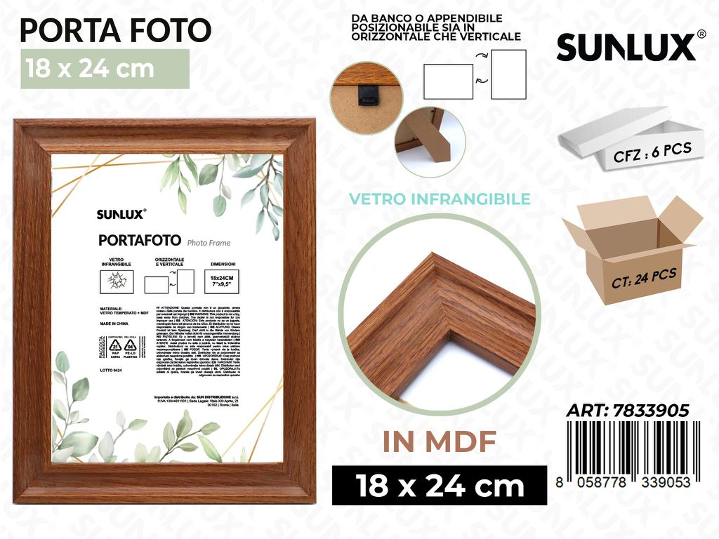 Sunlux Portafoto c/ Supp. Legno Mdf 18*24CM