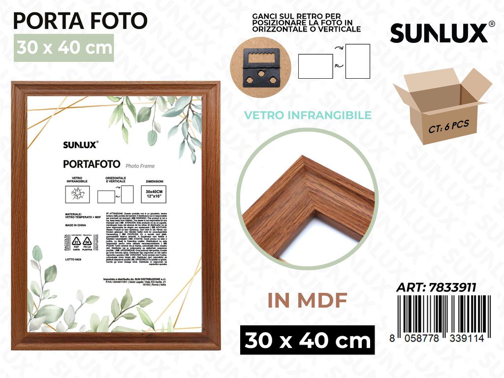 Sunlux Portafoto c/ Ganci Legno Mdf 30*40CM
