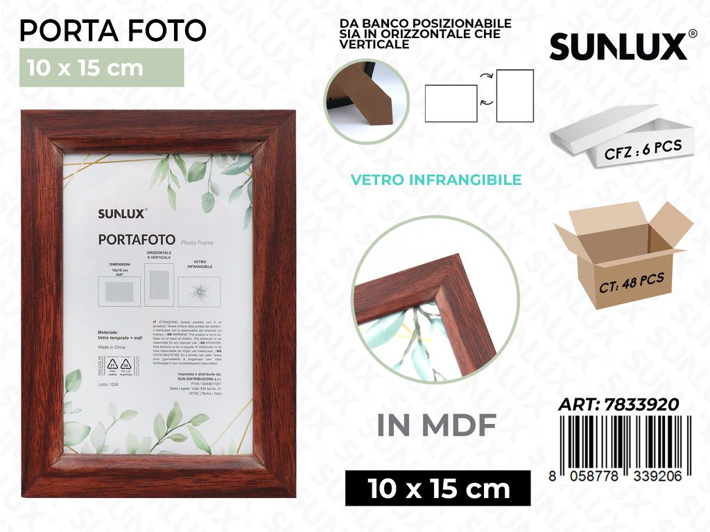 Sunlux Portafoto Legno Mdf Vetro Temp. 10*15CM