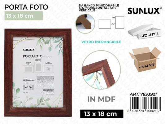 Sunlux Portafoto Legno Mdf Vetro Temp. 13*18CM