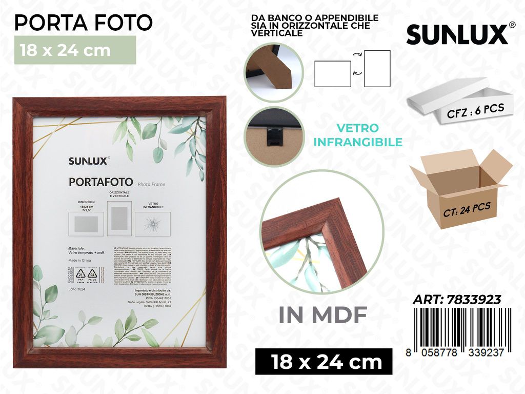 Sunlux Portafoto Legno Mdf Vetro Temp. 18*24CM