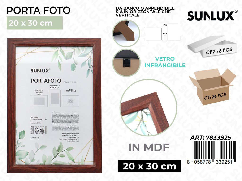 Sunlux Portafoto Legno Mdf Vetro Temp. 20*30CM