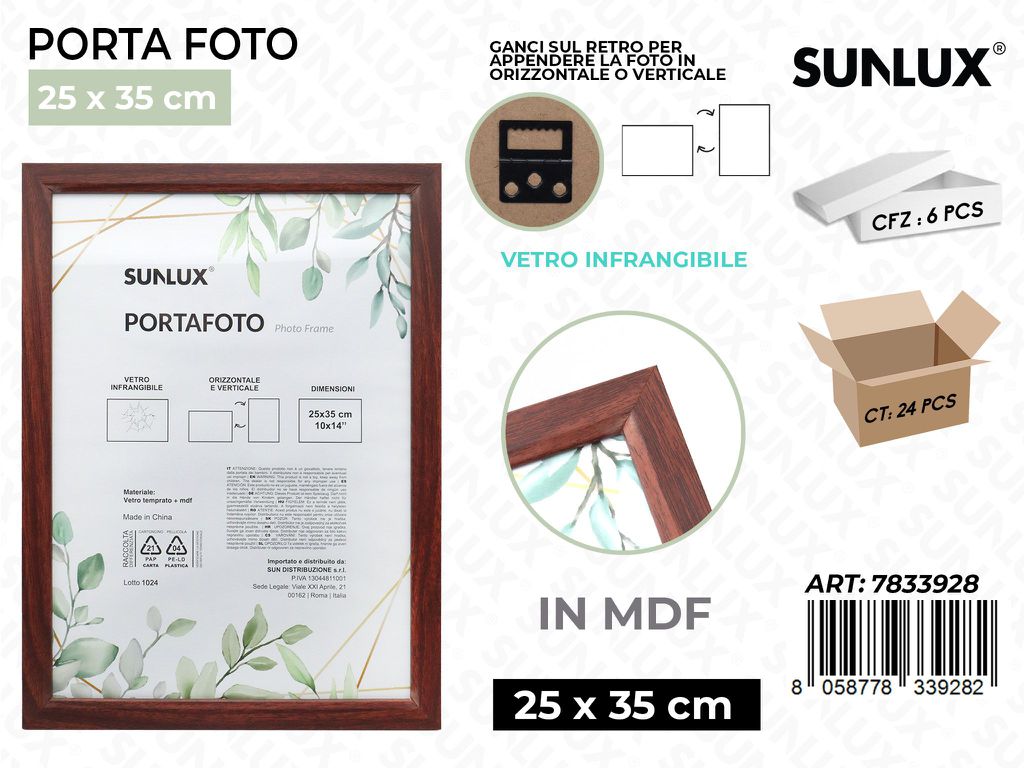 Sunlux Portafoto Legno Mdf Vetro Temp. 25*35CM