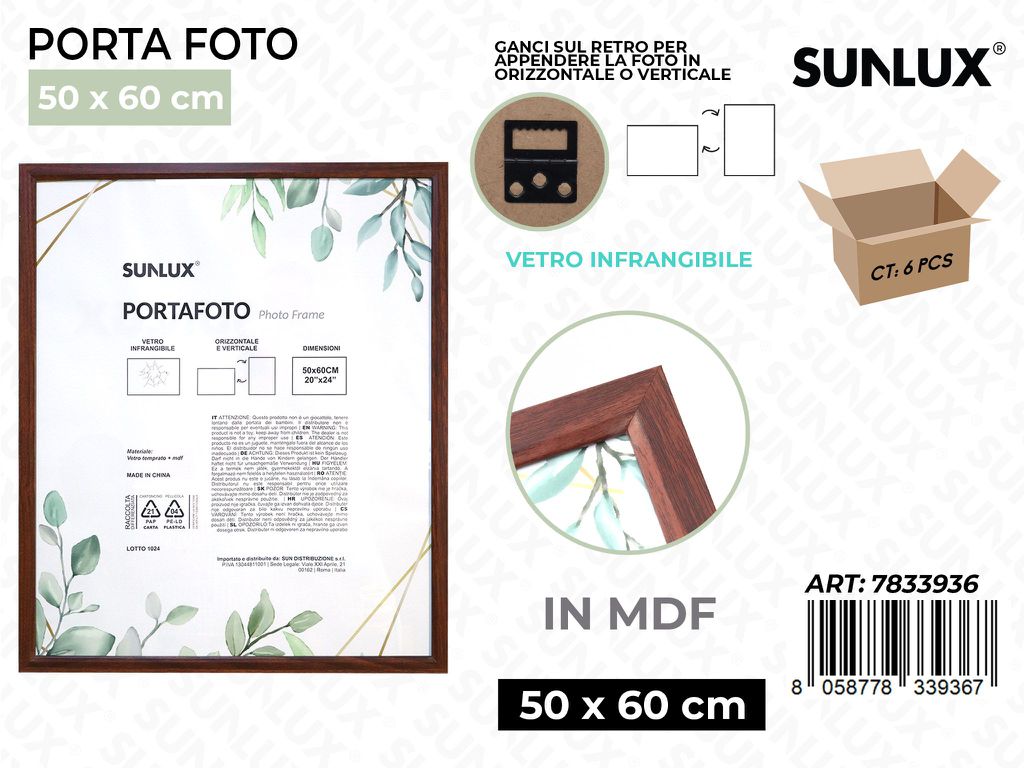 Sunlux Portafoto Legno Mdf Vetro Temp. 50*60CM