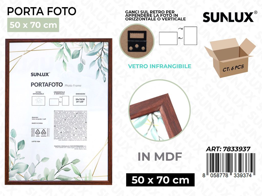 Sunlux Portafoto Legno Mdf Vetro Temp. 50*70CM