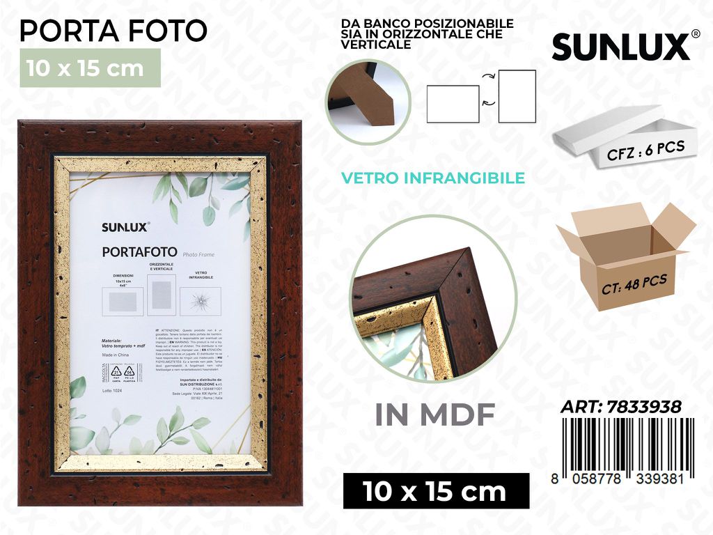 Sunlux Portafoto Legno Mdf Vetro Temp. 10*15CM