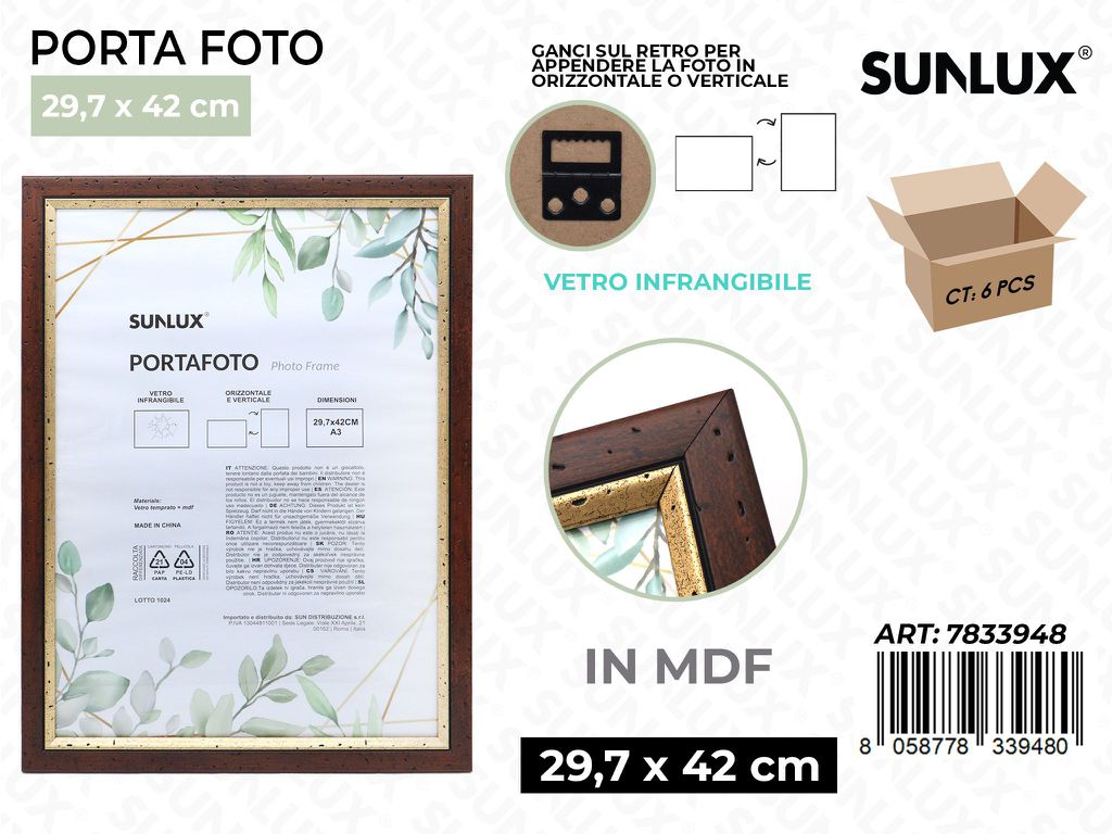 Sunlux Portafoto Legno Mdf Vetro Temp. 29.7*42CM