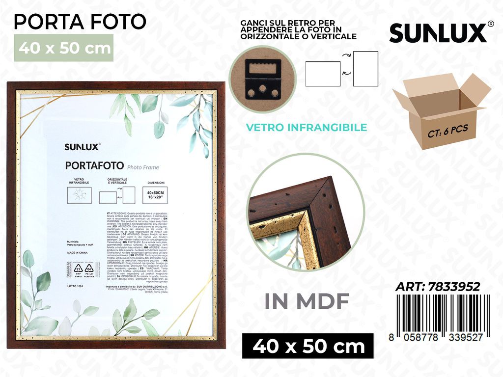 Sunlux Portafoto Legno Mdf Vetro Temp. 40*50CM