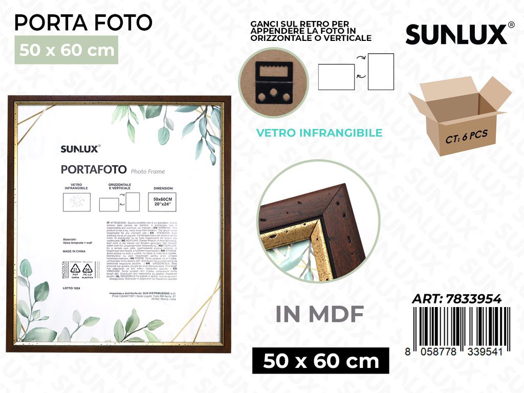 Sunlux Porta Foto Legno Mdf Vetro Temp. 50*60CM