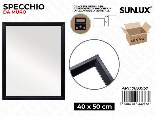 Sunlux Specchio da Muro Nero 40*50CM