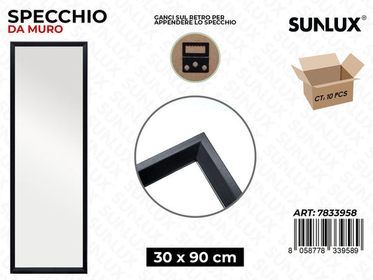 Sunlux Specchio da Muro Nero 30*90CM