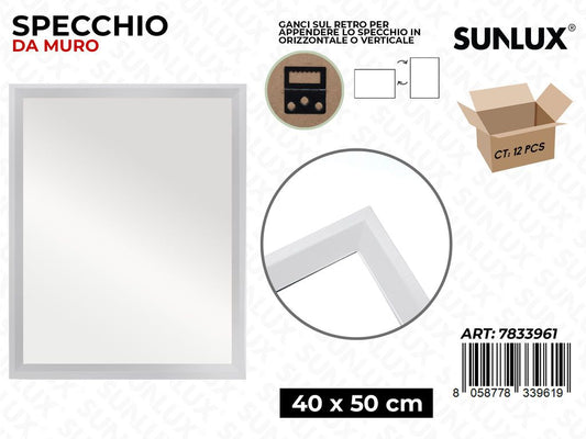 Sunlux Specchio da Muro Bianco 40*50CM