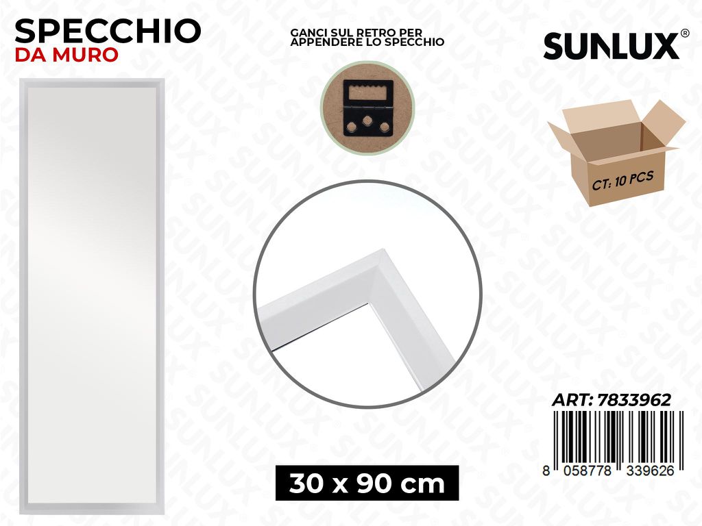 Sunlux Specchio da Muro Bianco 30*90CM