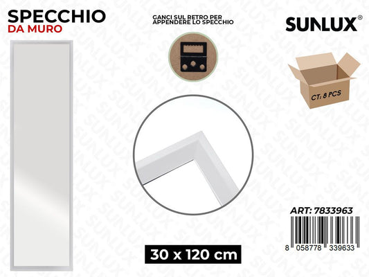 Sunlux Specchio da Muro Bianco 30*120CM
