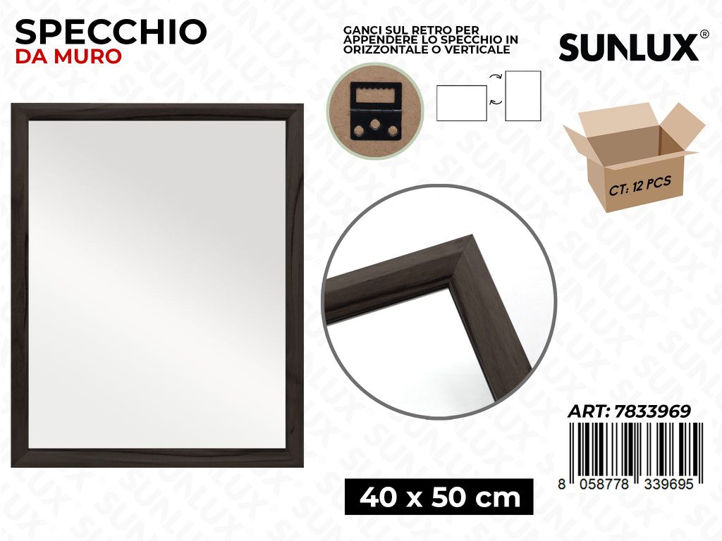 Sunlux Specchio da Muro Legno Scuro 40*50CM