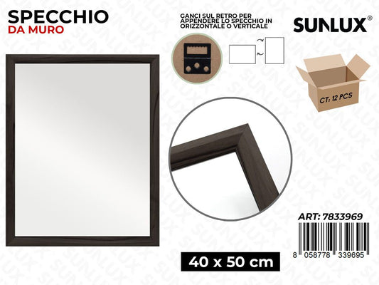 Sunlux Specchio da Muro Legno Scuro 40*50CM