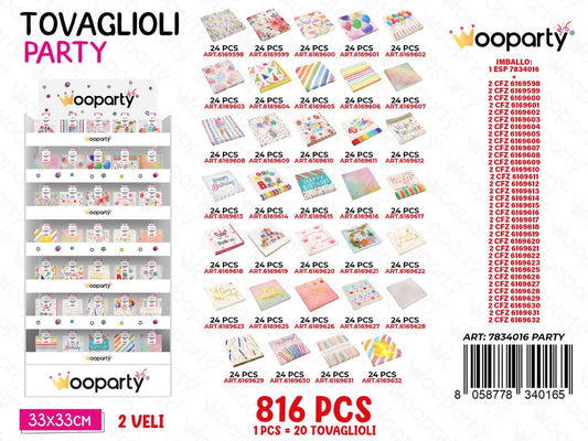 ESP. TOVAGLIOLI PARTY 2 VELI 33*33CM 816PCS ASS.
