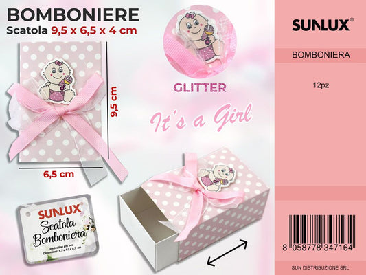 Scatole Bomb. Baby Girl 9.5*6.5*4CM c/Glitter / Pz da 12