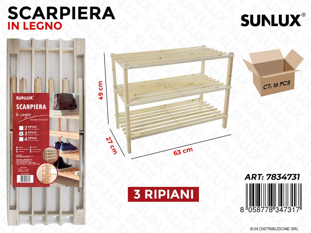 Scarpiera in Legno C. 3 Ripiani 63*49*27CM