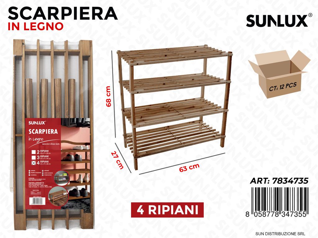 Scarpiera in Legno Scu. 4 Ripiani 63*68*27CM