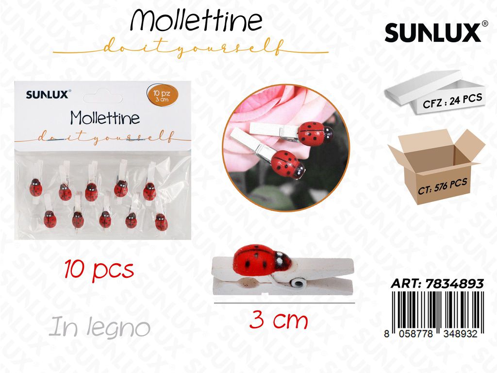 Mollettine in Legno Coccinella 10PCS 3CM