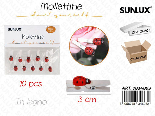 Mollettine in Legno Coccinella 10PCS 3CM