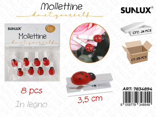 Mollettine in Legno Coccinella 8PCS 3.5CM