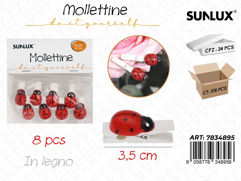 Mollettine in Legno Coccinella 8PCS 3.5CM