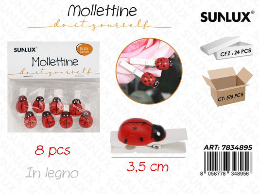 Mollettine in Legno Coccinella 8PCS 3.5CM