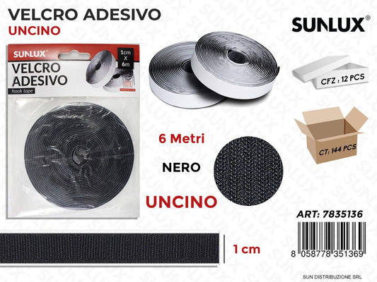 Velcro Adesivo Uncino Nero 1CM*6MT
