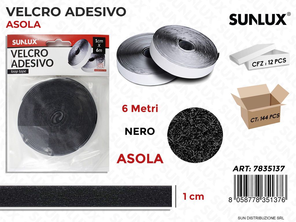 Velcro Adesivo Asola Nero 1CM*6MT
